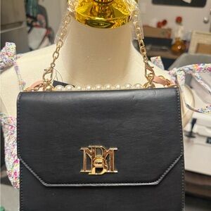 Valentino Orlandi Black Crossbody Bag with Gold Hardware and Pearl Handle